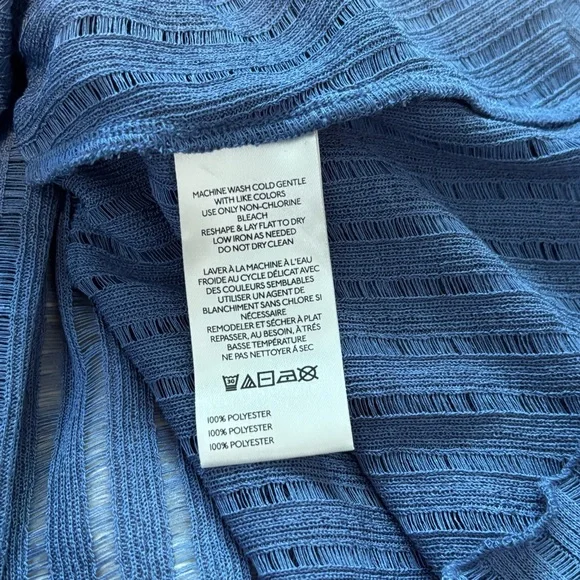 Anthropologie Long-Sleeve Sheer Striped Crop Blouse In Wedgwood Womens XL - Picture 7 of 7